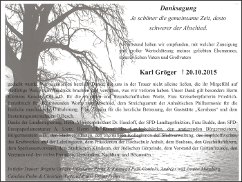 Traueranzeige von Karl Gröger von WVG - Wochenspiegel Dessau / Köthen