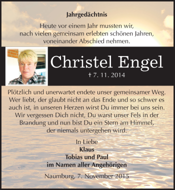 Traueranzeige von Christel Engel von Mitteldeutsche Zeitung Naumburg/Nebra