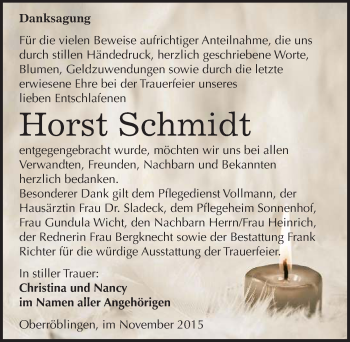 Traueranzeige von Horst Schmidt von Mitteldeutsche Zeitung Sangerhausen