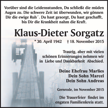 Traueranzeige von Klaus-Dieter Sorgatz von WVG - Wochenspiegel Quedlinburg