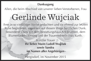Traueranzeige von Gerlinde Wujciak von Wochenspiegel Mansfelder Land