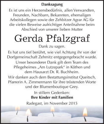Traueranzeige von Gerda Pfalzgraf von Mitteldeutsche Zeitung Köthen