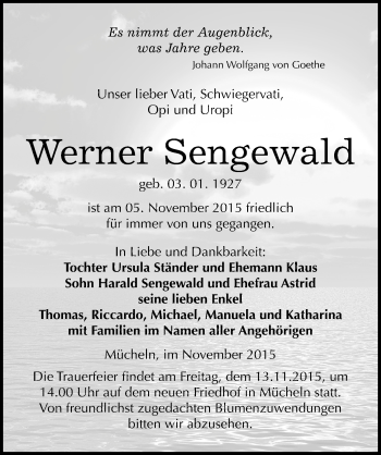 Traueranzeige von Werner Sengewald von Mitteldeutsche Zeitung Merseburg/Querfurt