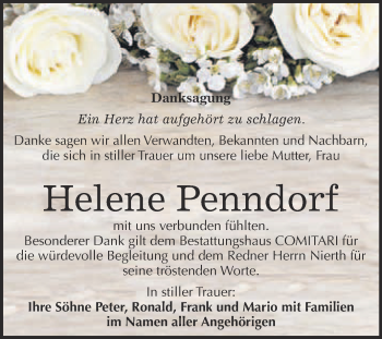 Traueranzeige von Helene Penndorf von WVG - Wochenspiegel NMB / WSF / ZTZ