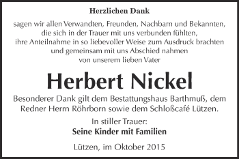 Traueranzeige von Herbert Nickel von WVG - Wochenspiegel Merseburg