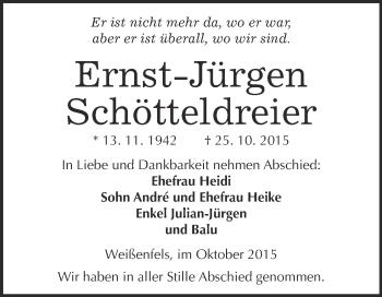 Traueranzeige von Ernst-Jürgen Schötteldreier von WVG - Wochenspiegel NMB / WSF / ZTZ