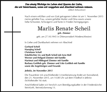 Traueranzeige von Marlis Renate Scheil von Mitteldeutsche Zeitung Bitterfeld