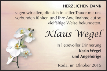 Traueranzeige von Klaus Wegel von Super Sonntag Zeitz
