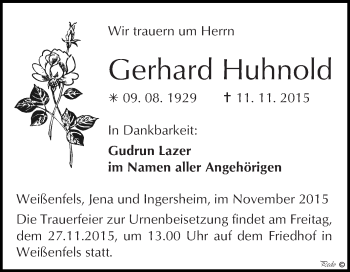 Traueranzeige von Gerhard Huhnold von WVG - Wochenspiegel NMB / WSF / ZTZ