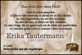 Traueranzeige von Erika Tautermann von Super Sonntag Zeitz