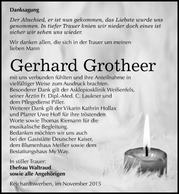 Traueranzeige von Gerhard Grotheer von Mitteldeutsche Zeitung Weißenfels