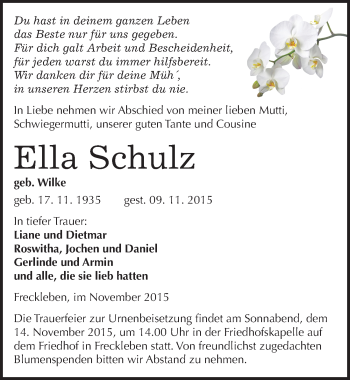 Traueranzeige von Ella und Dieter Schulz von Mitteldeutsche Zeitung Aschersleben