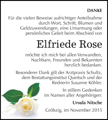 Traueranzeige von Elfriede Rose von WVG - Wochenspiegel Dessau / Köthen