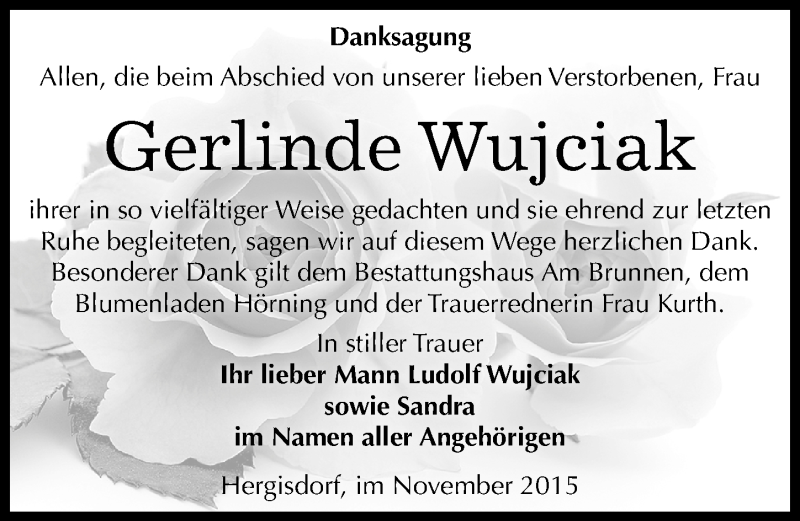  Traueranzeige für Gerlinde Wujciak vom 21.11.2015 aus Mitteldeutsche Zeitung Mansfelder Land