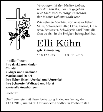 Traueranzeige von Elli Kühn von Mitteldeutsche Zeitung Naumburg/Nebra