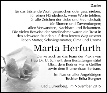 Traueranzeige von Marta Herfurth von Mitteldeutsche Zeitung Merseburg/Querfurt