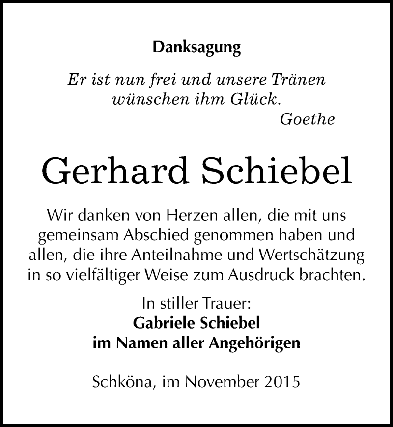  Traueranzeige für Gerhard Schiebel vom 21.11.2015 aus Mitteldeutsche Zeitung Wittenberg