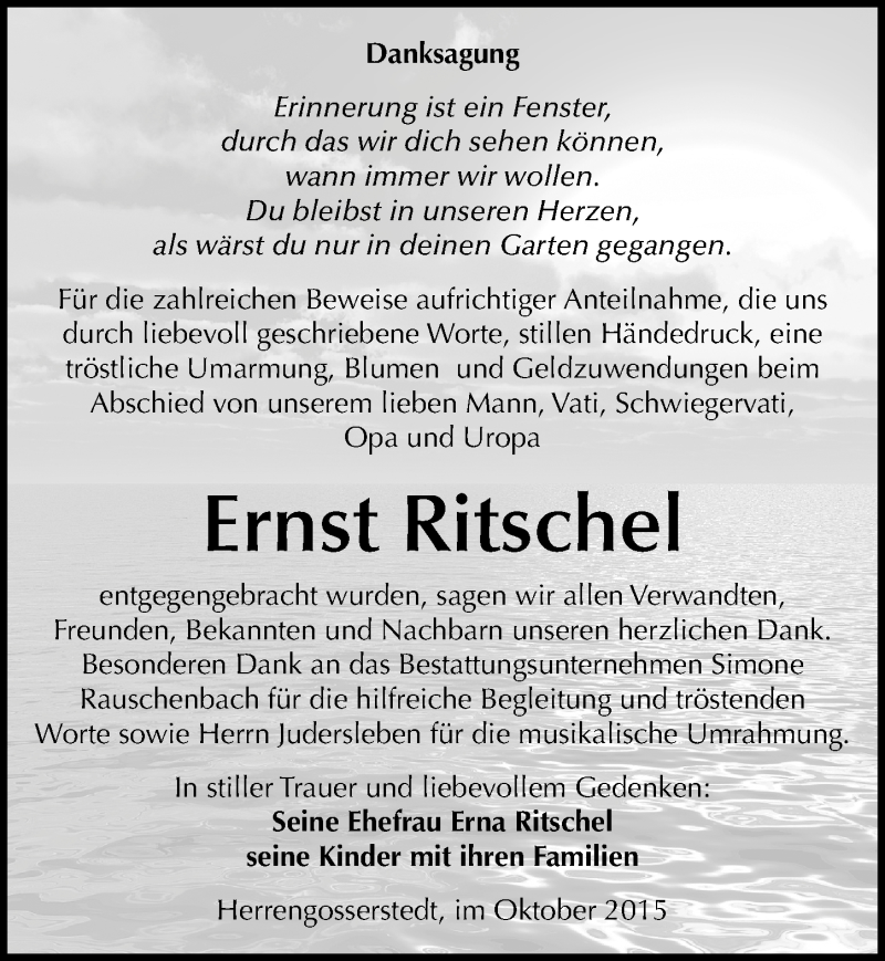  Traueranzeige für Ernst Ritschel vom 03.11.2015 aus Mitteldeutsche Zeitung Naumburg/Nebra