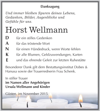 Traueranzeige von Horst Wellmann von Super Sonntag Bernburg