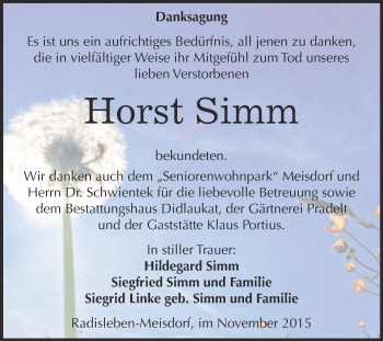 Traueranzeige von Horst Simm von WVG - Wochenspiegel Quedlinburg