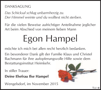 Traueranzeige von Egon Hampel von WVG - Wochenspiegel NMB / WSF / ZTZ