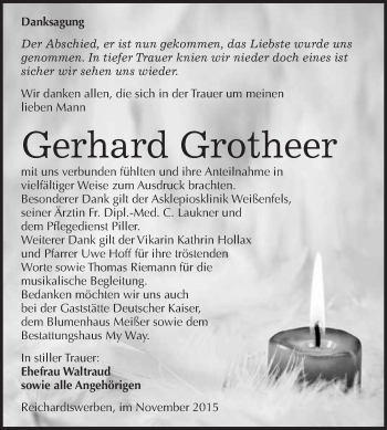 Traueranzeige von Gerhard Grotheer von WVG - Wochenspiegel NMB / WSF / ZTZ