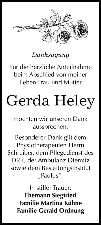 Traueranzeige von Gerda Heley von Mitteldeutsche Zeitung Halle/Saalkreis