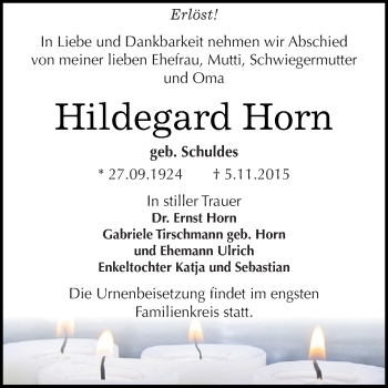 Traueranzeige von Hildegard Horn von WVG - Wochenspiegel Dessau / Köthen