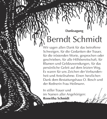 Traueranzeige von Berndt Schmidt von WVG - Wochenspiegel Dessau / Köthen