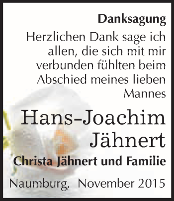 Traueranzeige von Hans-Joachim Jähnert von WVG - Wochenspiegel NMB / WSF / ZTZ