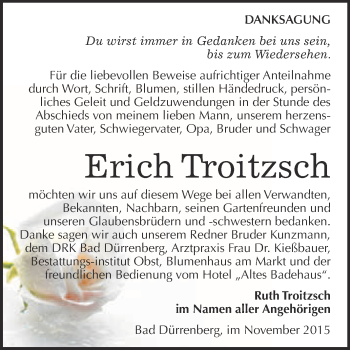 Traueranzeige von Erich Troitzsch von Super Sonntag Merseburg