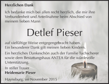 Traueranzeige von Detlef Pieser von Super Sonntag Zeitz