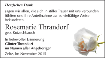 Traueranzeige von Rosemarie Thrandorf von Super Sonntag Zeitz