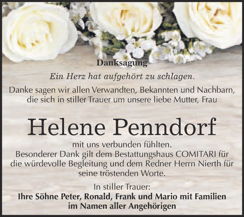  Traueranzeige für Helene Penndorf vom 18.11.2015 aus WVG - Wochenspiegel NMB / WSF / ZTZ