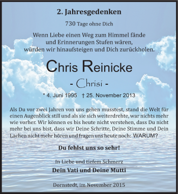 Traueranzeige von Chris Reinicke von Mitteldeutsche Zeitung Halle/Saalkreis