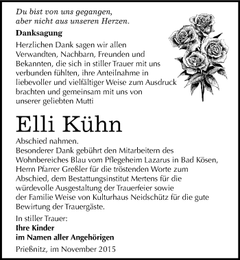 Traueranzeige von Elli Kühn von Mitteldeutsche Zeitung Naumburg/Nebra