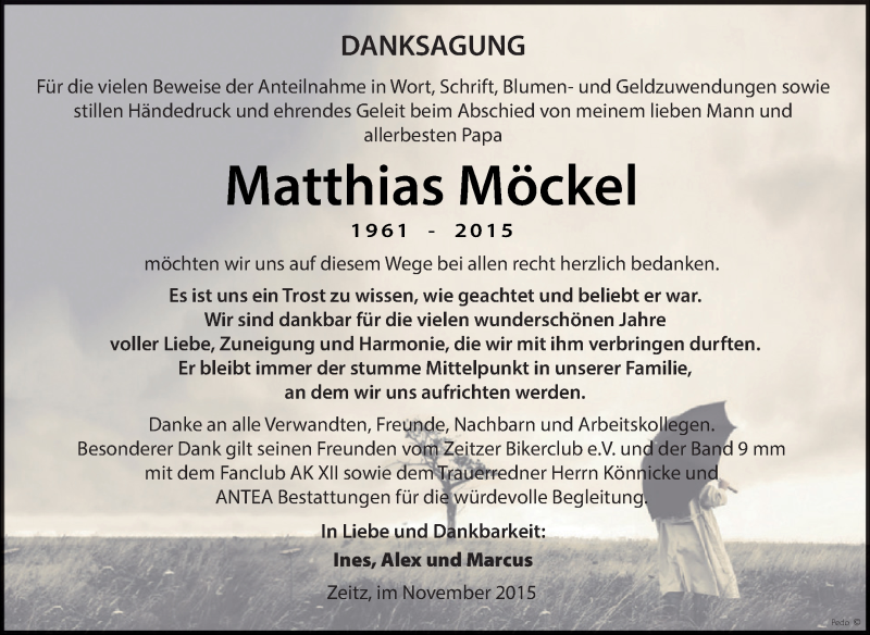  Traueranzeige für Matthias Möckel vom 07.11.2015 aus Super Sonntag Zeitz
