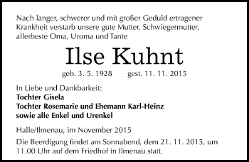 Traueranzeige von Ilse Kuhnt von Mitteldeutsche Zeitung Merseburg/Querfurt