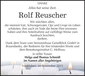 Traueranzeige von Rolf Reuscher von WVG - Wochenspiegel Merseburg