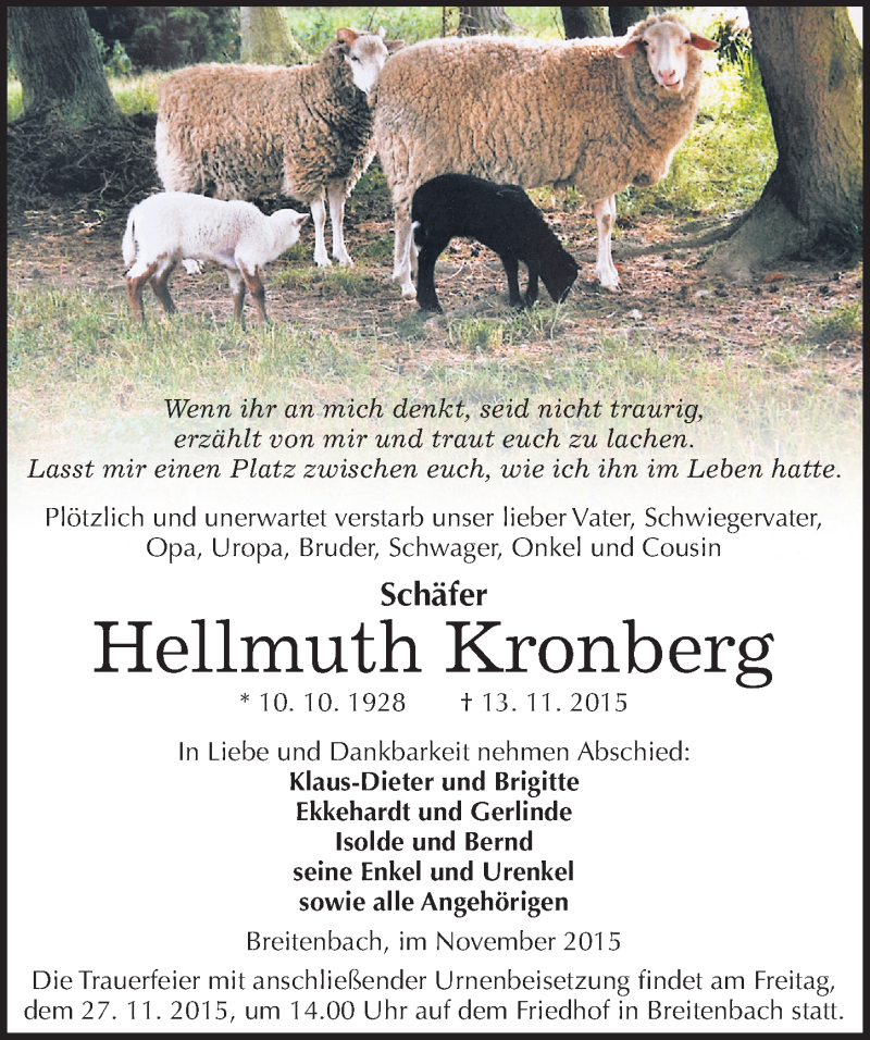  Traueranzeige für Hellmuth Kronberg vom 21.11.2015 aus Mitteldeutsche Zeitung Sangerhausen