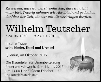 Traueranzeige von Wilhelm Teutscher von Mitteldeutsche Zeitung Merseburg/Querfurt