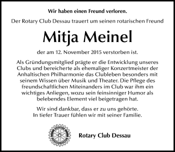 Traueranzeige von Mitja Meinel von Mitteldeutsche Zeitung Dessau-Roßlau