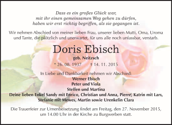 Traueranzeige von Doris Ebisch von WVG - Wochenspiegel NMB / WSF / ZTZ