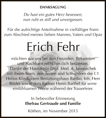 Traueranzeige von Erich Fehr von WVG - Wochenspiegel Dessau / Köthen