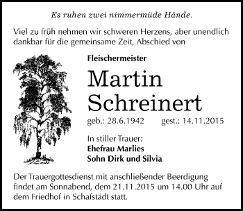 Traueranzeige von Martin Schreinert von Mitteldeutsche Zeitung Merseburg/Querfurt