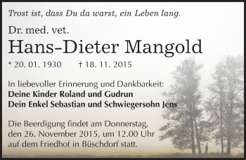 Traueranzeige von Hans-Dieter Mangold von Mitteldeutsche Zeitung Halle/Saalkreis