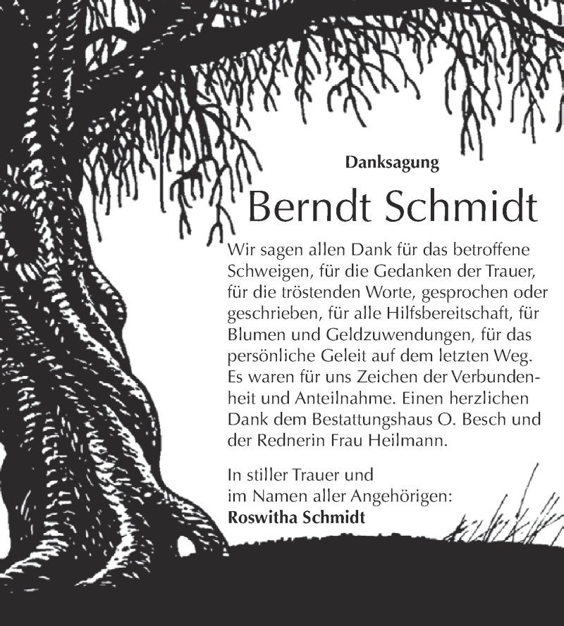  Traueranzeige für Berndt Schmidt vom 14.11.2015 aus WVG - Wochenspiegel Dessau / Köthen