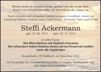 Traueranzeige von Steffi Ackermann von Mitteldeutsche Zeitung Merseburg/Querfurt