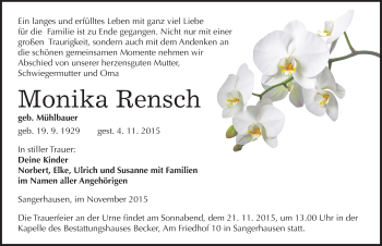 Traueranzeige von Monika Rensch von Mitteldeutsche Zeitung Sangerhausen