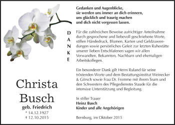 Traueranzeige von Christa Busch von Mitteldeutsche Zeitung Bernburg